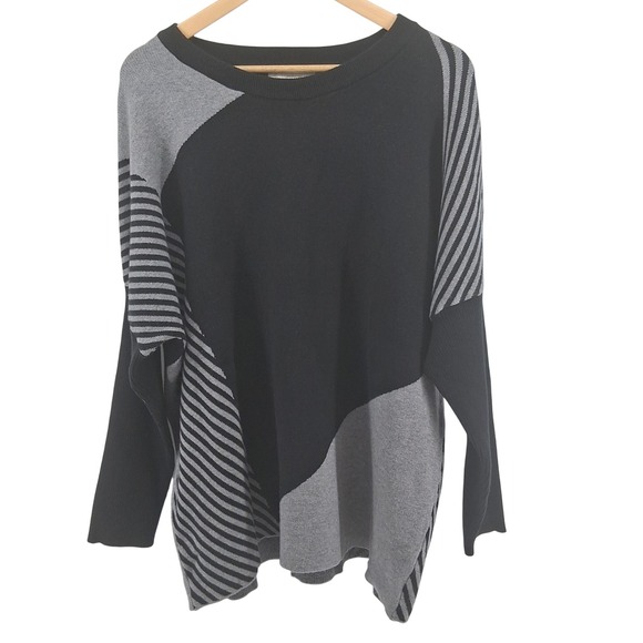 Weekend Suzanne Betro Sweater 1X/72X Black Gray Tunic Pullover Knitwear Top - Picture 1 of 10